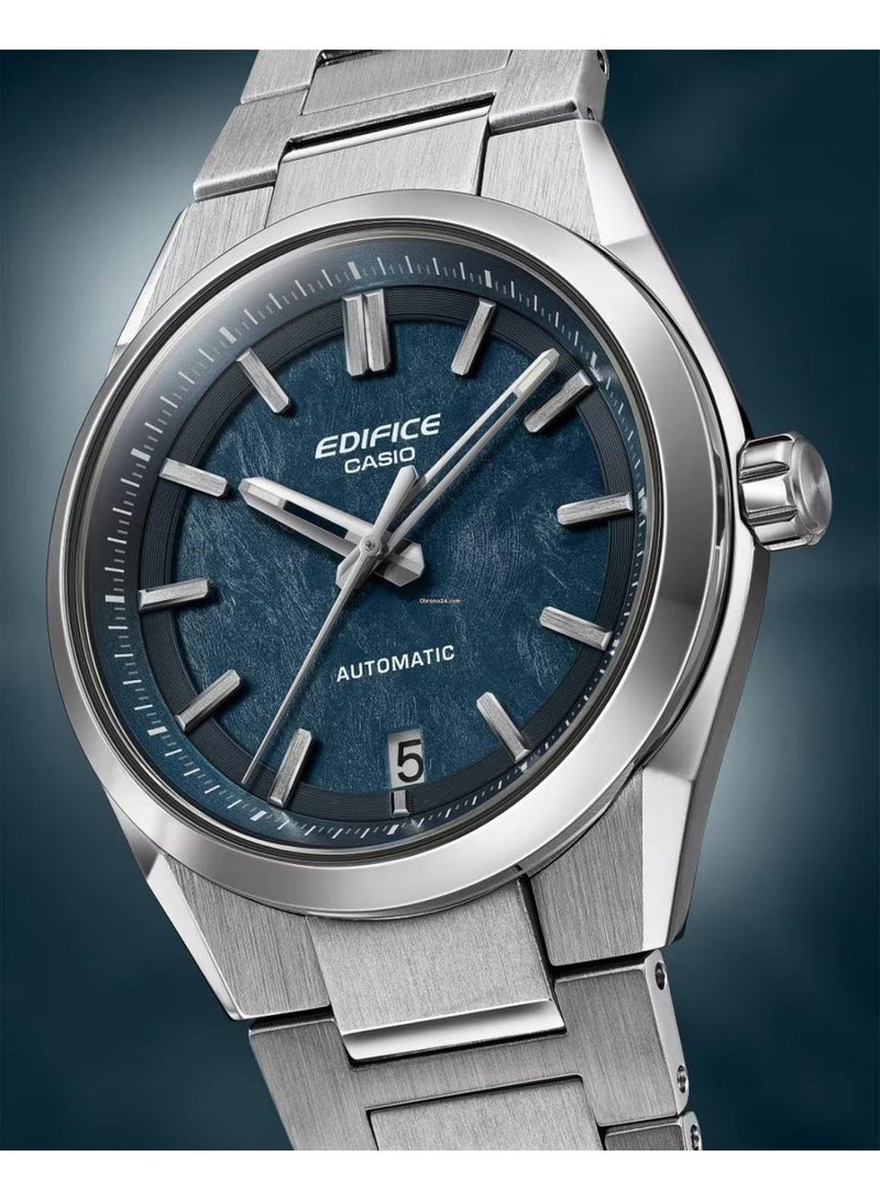 كاسيو Edifice Men’s Automatic Watch EFK‑100YD‑2A, 43.5 mm Blue Textured Dial & Silver Stainless Steel Bracelet, 100 m WR - Image 1